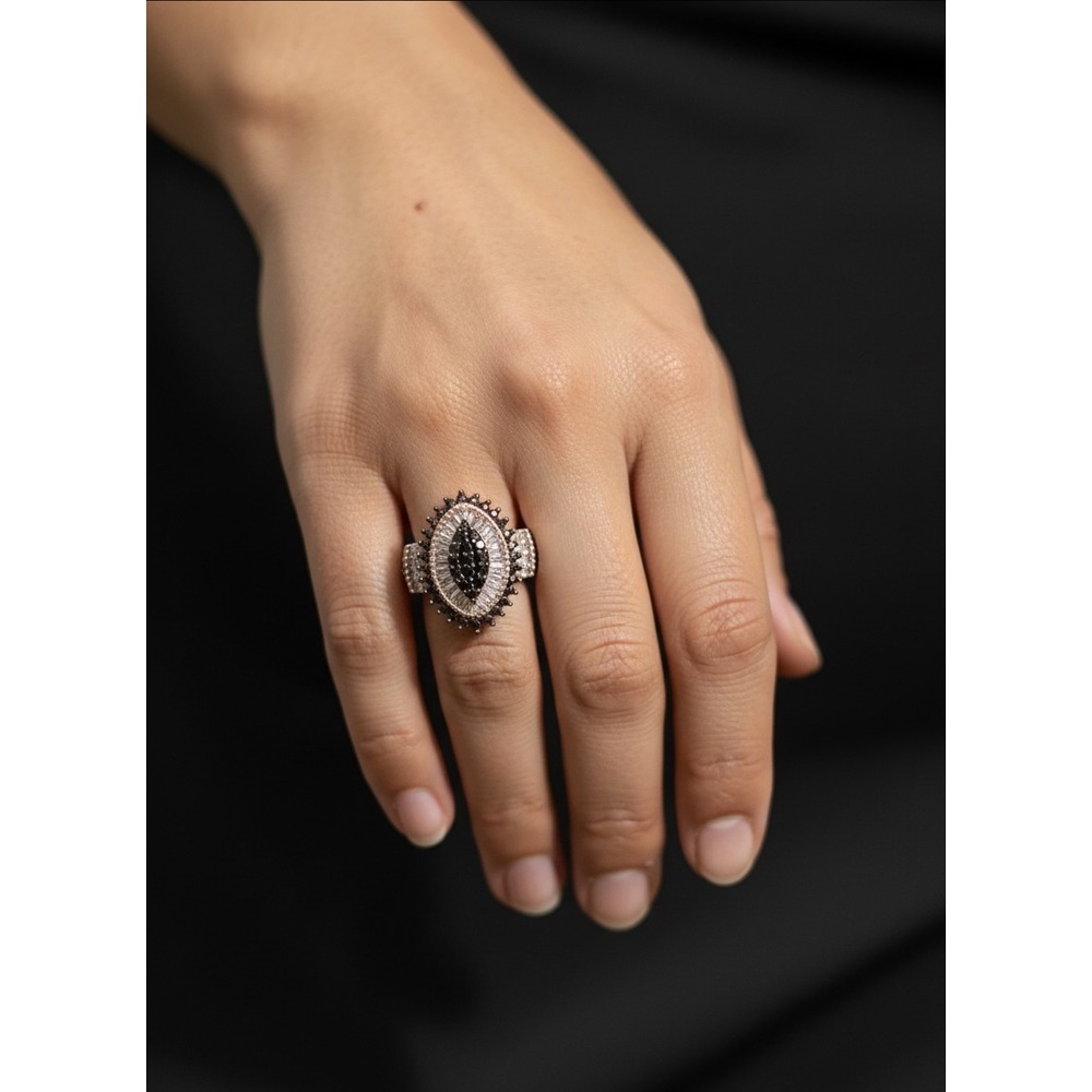 JTV FZN 9.25 Sterling Silver Rose Gold Finish Cognac Clear‎  Gems Navette Sz.5